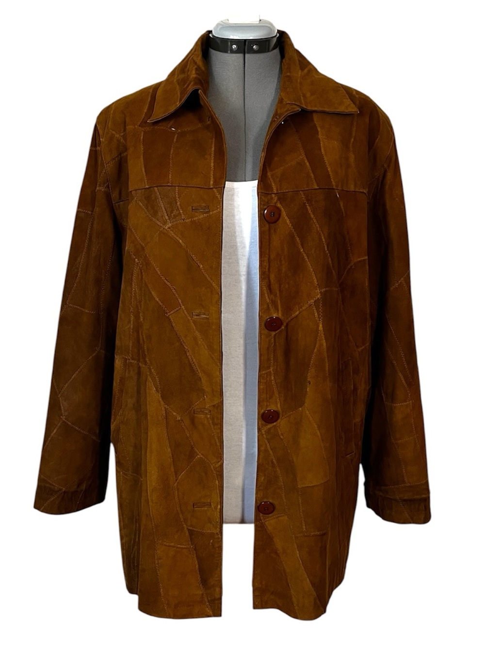 Vintage suede patchwork leather jacket tan L